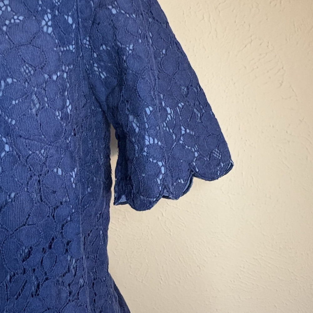 Madewell Womens Scalloped Short Sleeve Lace Top Navy Blue Size Small Cropped - Picture 3 of 6
